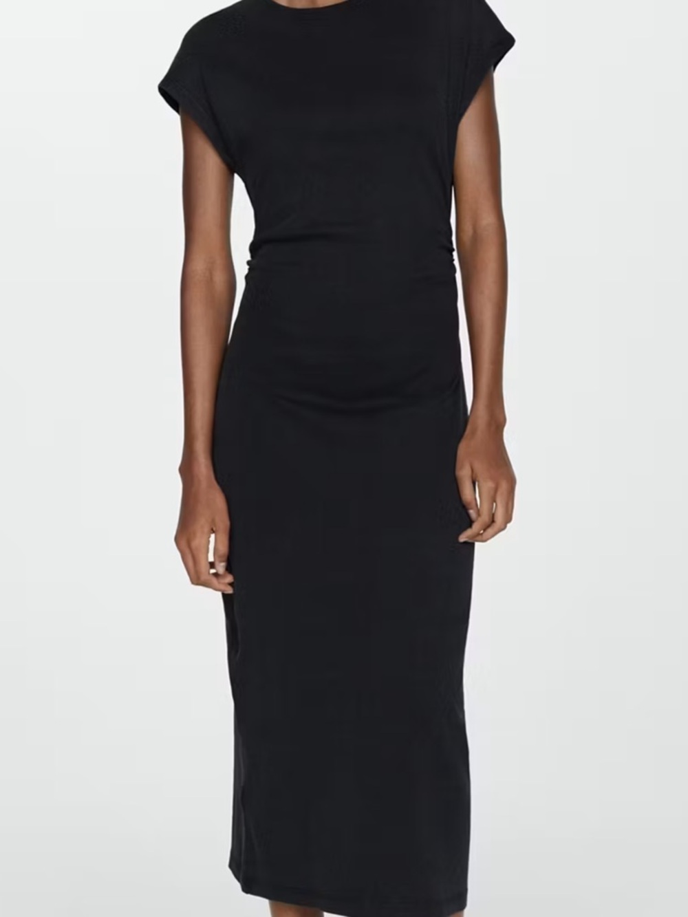 Mango Black Cap-Sleeve Midi Dress